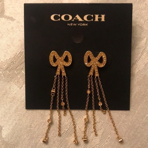 Brand New Coach Gold Tone Bow Dangly Earrings - Picture 8 of 8
